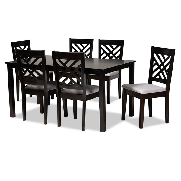 Baxton Studio Caron Grey Upholstered Espresso Brown Finished Wood 7-Piece Dining Set 162-10526-10519